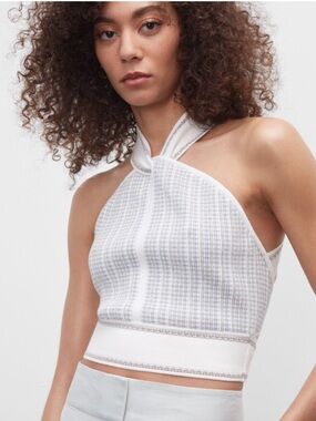 Club Monaco White & Light Blue Halter Knit Tank Top